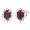 Thumbnail Image 1 of Oval-Cut Certified Ruby & Diamond Starburst Halo Stud Earrings 1/4 ct tw 14K White Gold