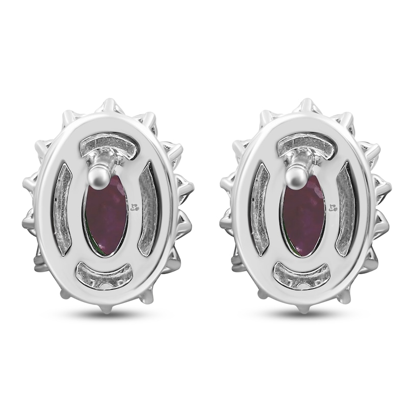Main Image 2 of Oval-Cut Certified Ruby & Diamond Starburst Halo Stud Earrings 1/4 ct tw 14K White Gold