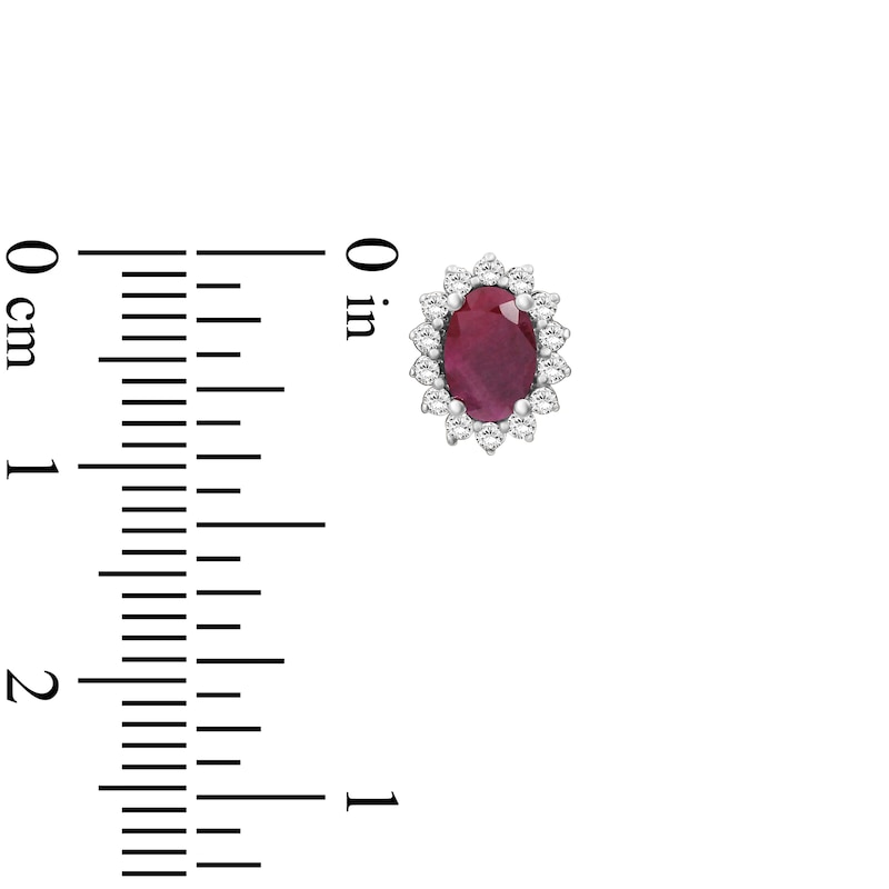 Main Image 3 of Oval-Cut Certified Ruby & Diamond Starburst Halo Stud Earrings 1/4 ct tw 14K White Gold