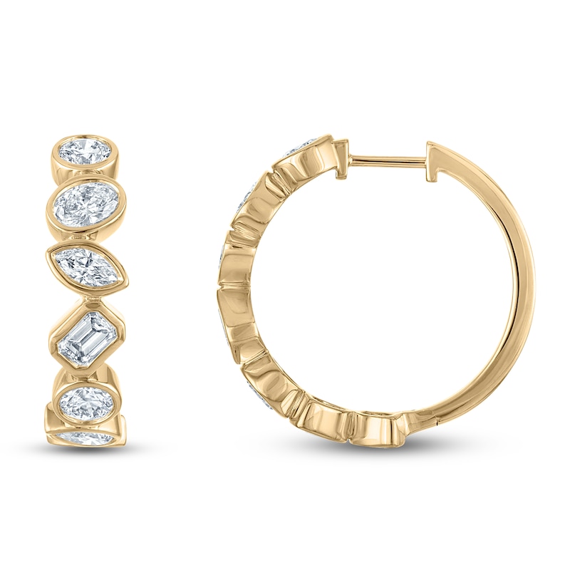 Main Image 1 of Jared Signature Bezel-Set Multi-Shape Lab-Grown Diamond Hoop Earrings 3 ct tw 14K Yellow Gold