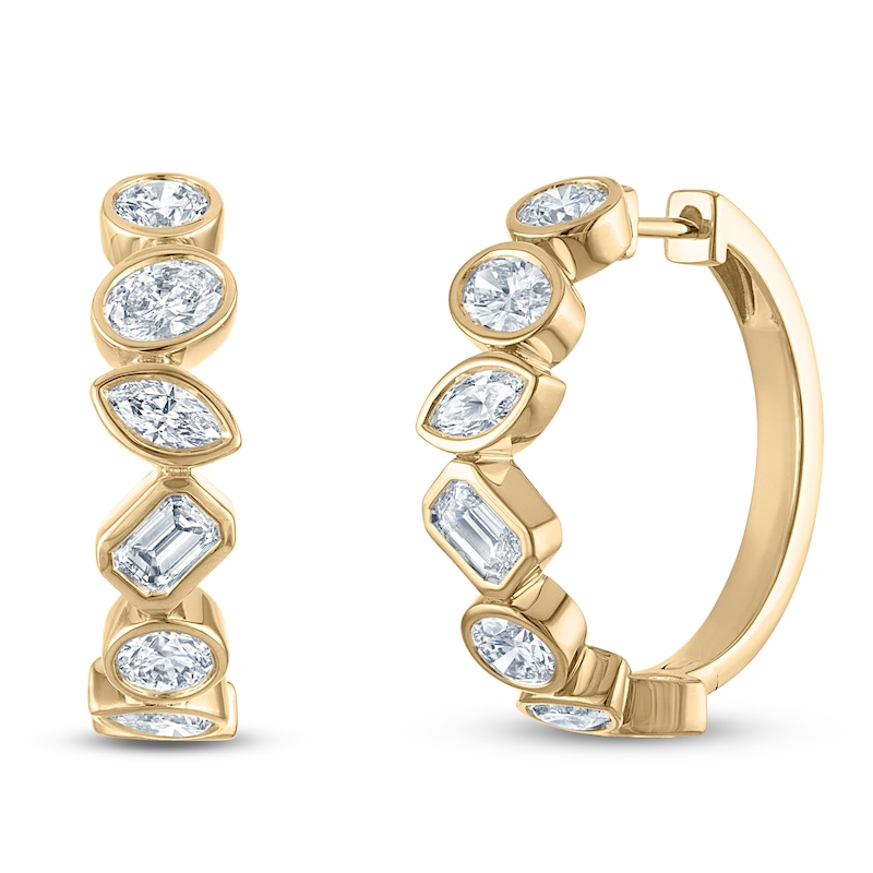 Main Image 2 of Jared Signature Bezel-Set Multi-Shape Lab-Grown Diamond Hoop Earrings 3 ct tw 14K Yellow Gold