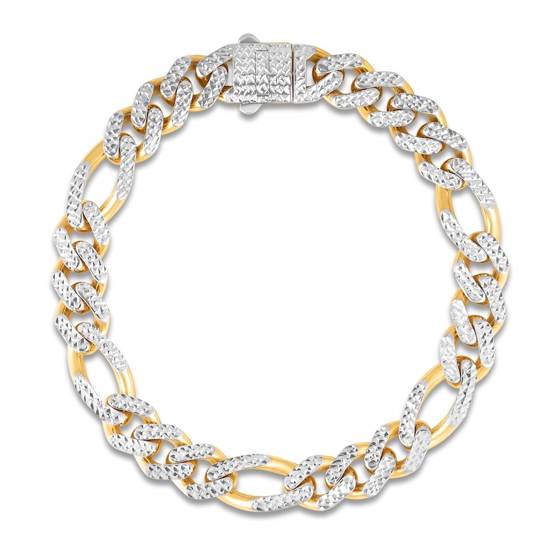Main Image 1 of Men's Solid Diamond-Cut Figaro Chain Bracelet 14K Yellow Gold 8.25" 9.5mm