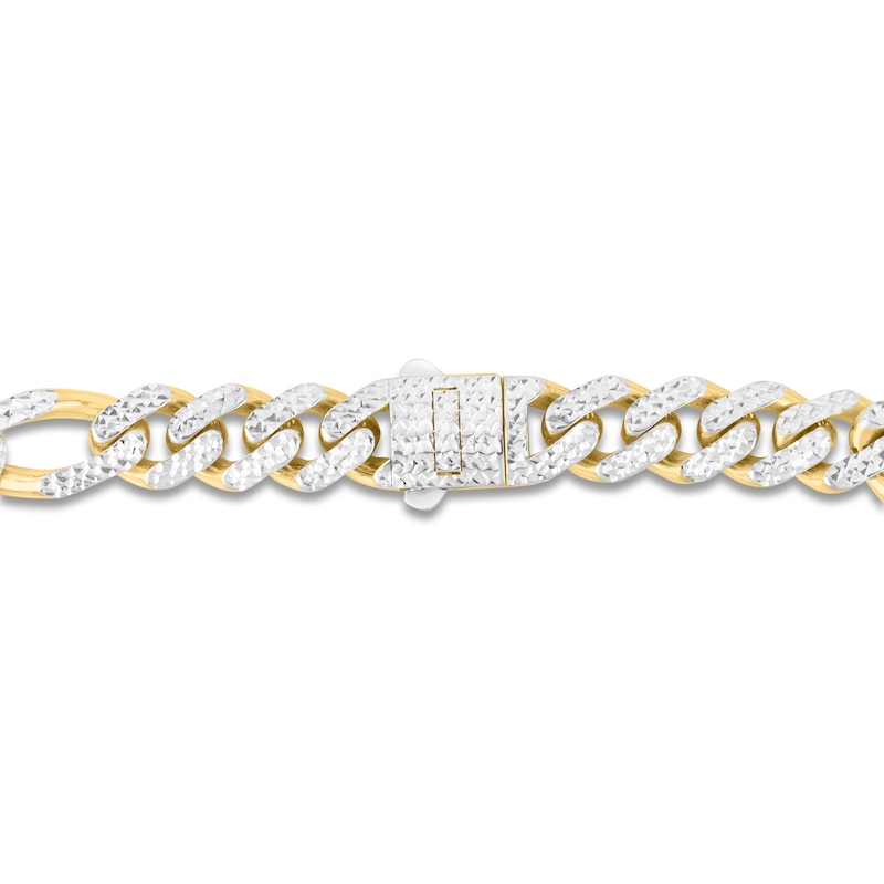 Main Image 2 of Men's Solid Diamond-Cut Figaro Chain Bracelet 14K Yellow Gold 8.25" 9.5mm