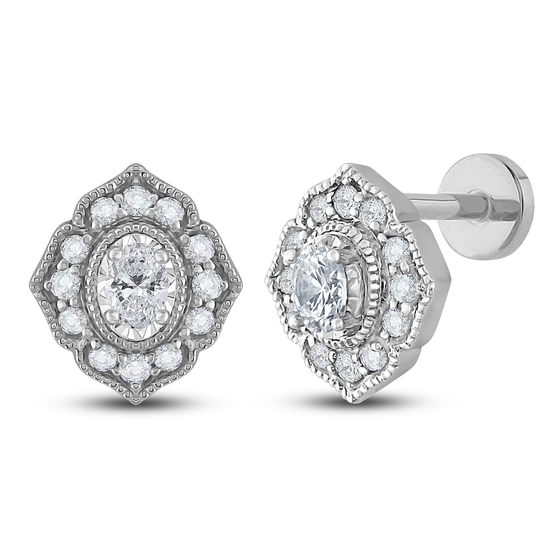 Main Image 2 of Diamond Flat Back Stud Earrings 1/3 ct tw Oval/Round 14K White Gold