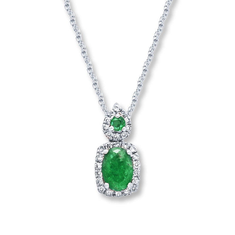 Main Image 1 of Natural Emerald Necklace 1/8 ct tw Diamonds 14K White Gold 18"