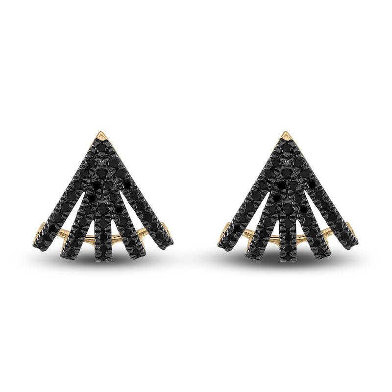 Main Image 1 of Black Diamond Stud Earrings 1 ct tw Round 14K Yellow Gold