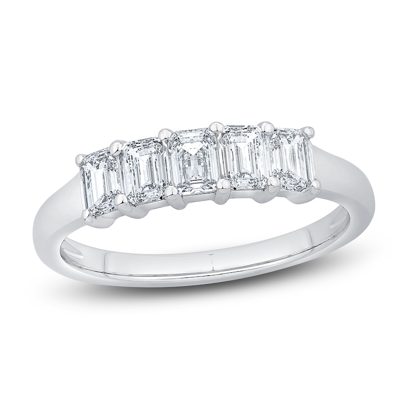 Main Image 1 of Diamond Anniversary Ring 7/8 ct tw Emerald 14K White Gold