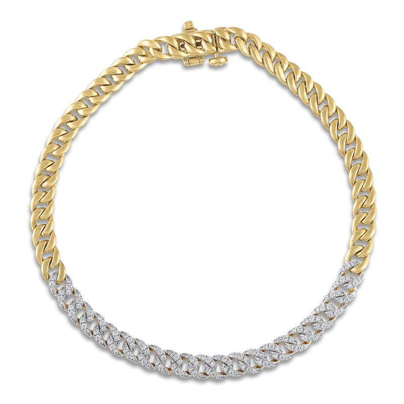 Main Image 1 of Diamond Cuban Bracelet 1/2 ct tw Round 14K Yellow Gold 7.5"
