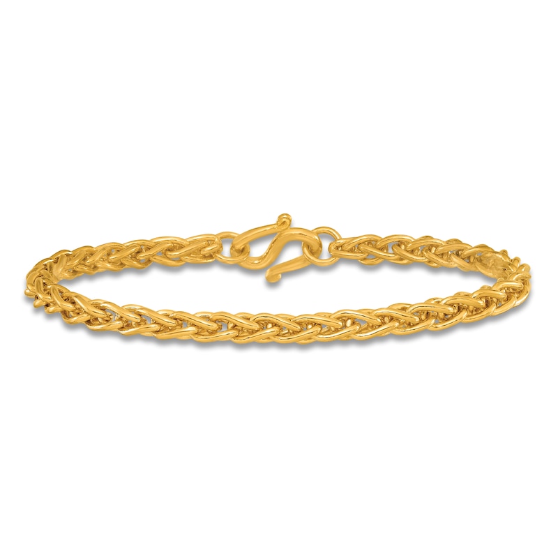 Main Image 1 of High-Polish Wheat Chain Bracelet 24K Yellow Gold 8" 5.2mm