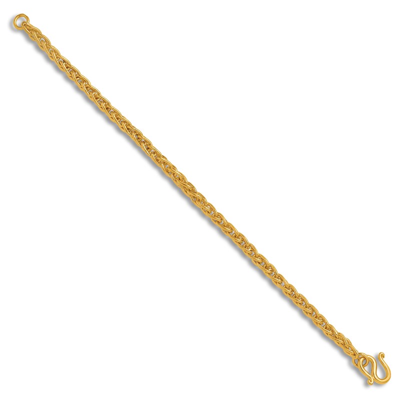 Main Image 2 of High-Polish Wheat Chain Bracelet 24K Yellow Gold 8" 5.2mm