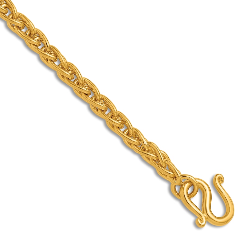 Main Image 3 of High-Polish Wheat Chain Bracelet 24K Yellow Gold 8" 5.2mm