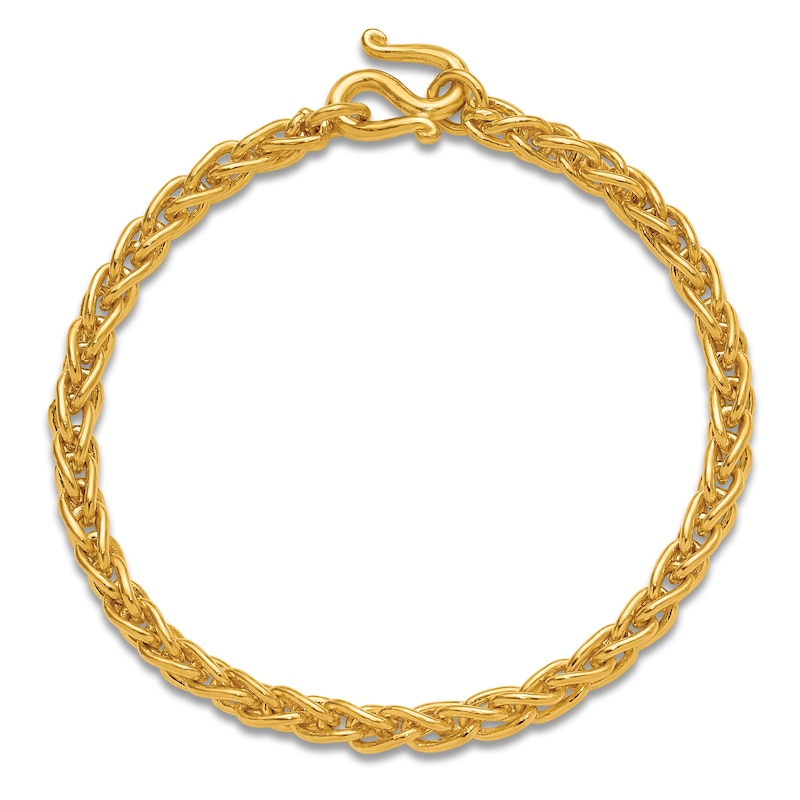 Main Image 4 of High-Polish Wheat Chain Bracelet 24K Yellow Gold 8" 5.2mm