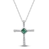 Thumbnail Image 1 of Natural Emerald & Diamond Cross Pendant 1/10 ct tw 14K White Gold