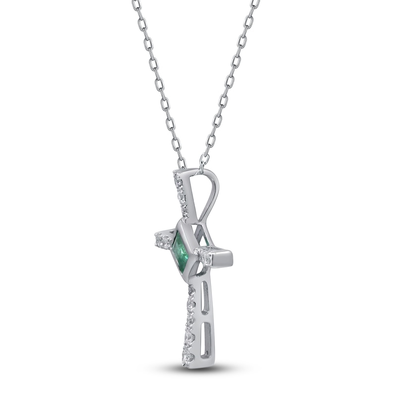 Main Image 2 of Natural Emerald & Diamond Cross Pendant 1/10 ct tw 14K White Gold