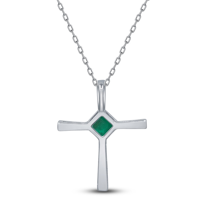 Main Image 3 of Natural Emerald & Diamond Cross Pendant 1/10 ct tw 14K White Gold