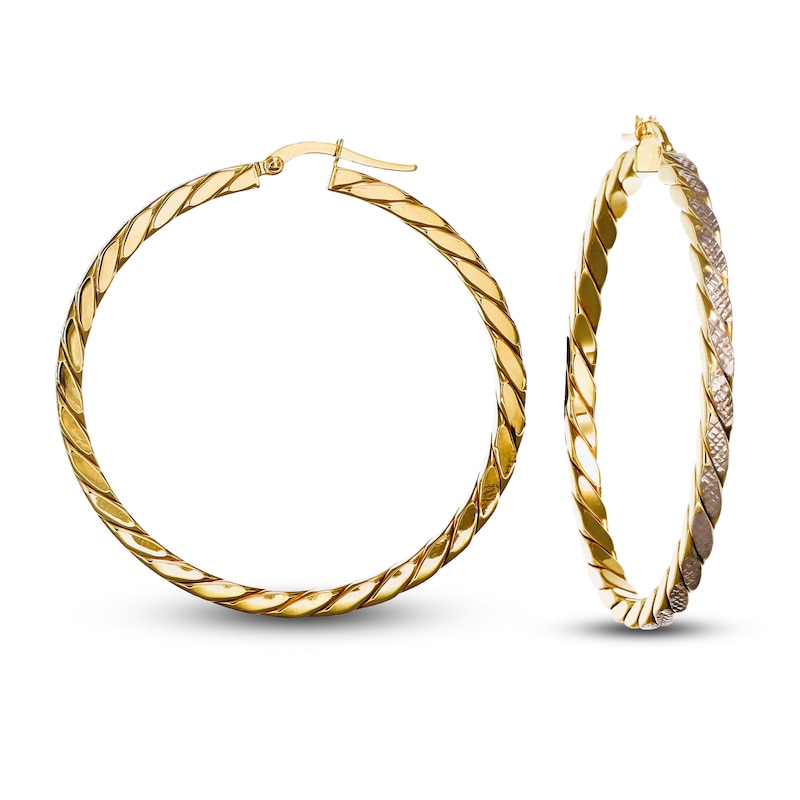 Main Image 1 of Italia D'Oro Diamond-Cut Twisted Hoop Earrings 14K Yellow Gold 40mm