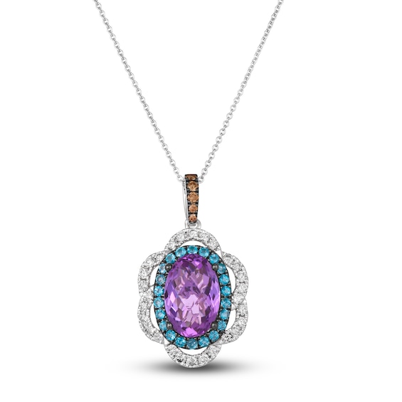Le Vian Natural Amethyst & Natural Blue Topaz Necklace 1/2 ct tw Diamonds 14K Vanilla Gold