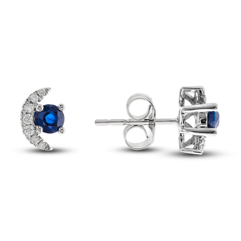 Natural Blue Sapphire Earrings 1/15 ct tw Diamonds 14K White Gold