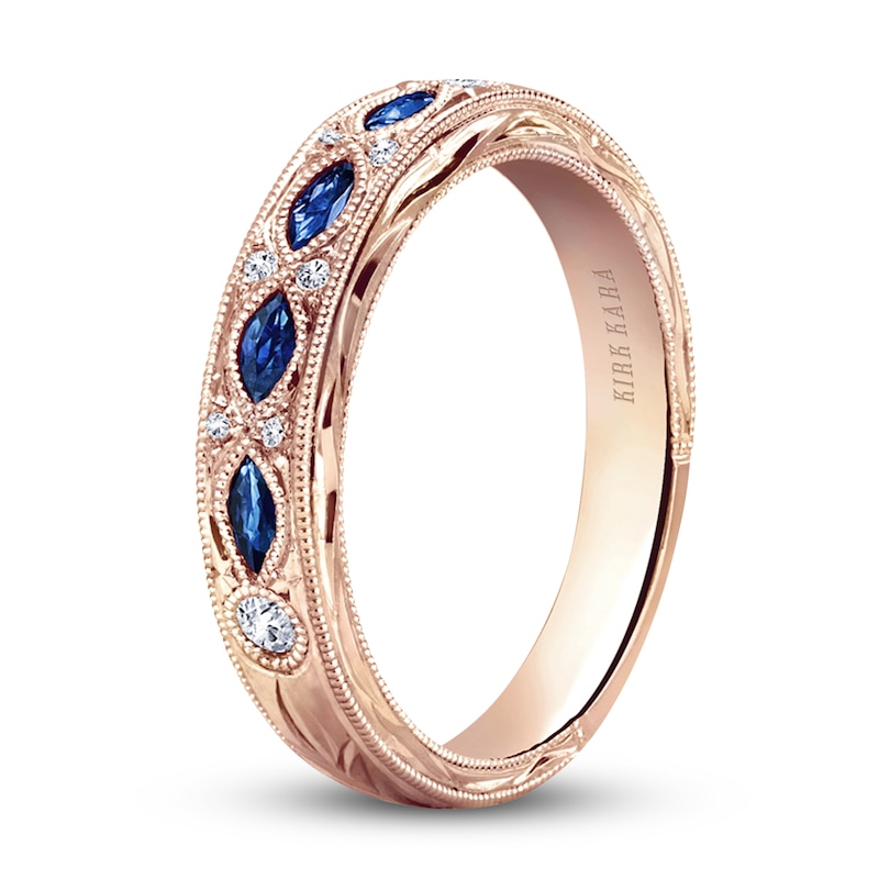 Main Image 2 of Kirk Kara Natural Blue Sapphire Anniversary Band Diamond Accents 18K Rose Gold