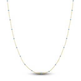 Solid Station Necklace Light Blue Enamel 14K Yellow Gold 18"