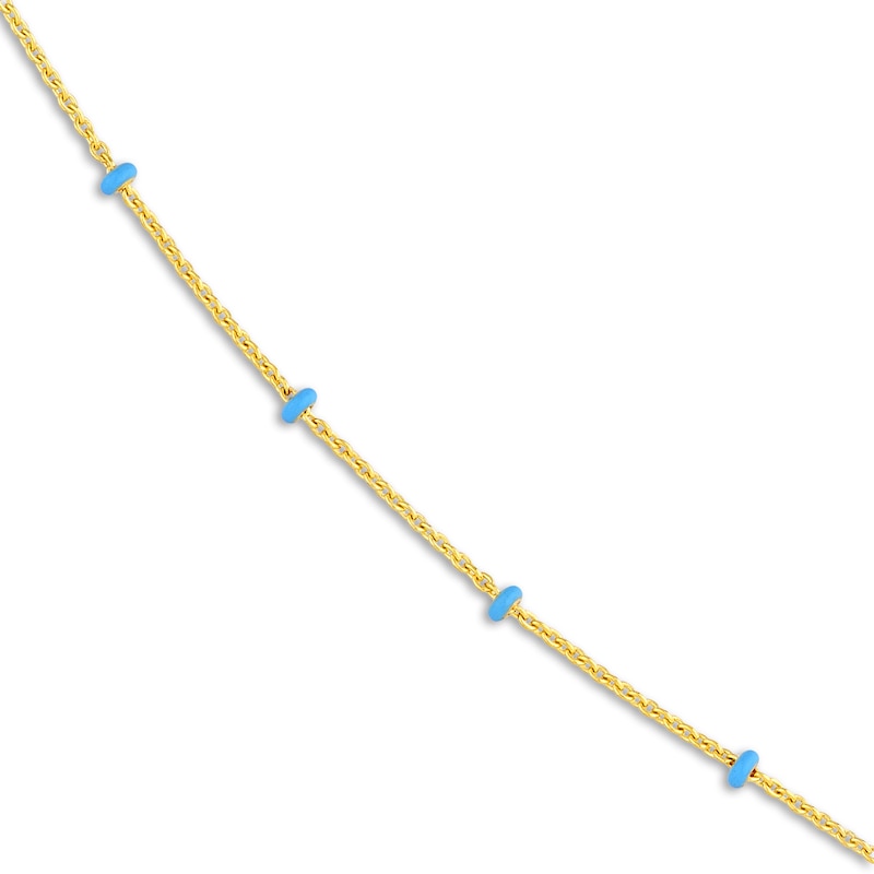 Main Image 2 of Solid Station Necklace Light Blue Enamel 14K Yellow Gold 18"
