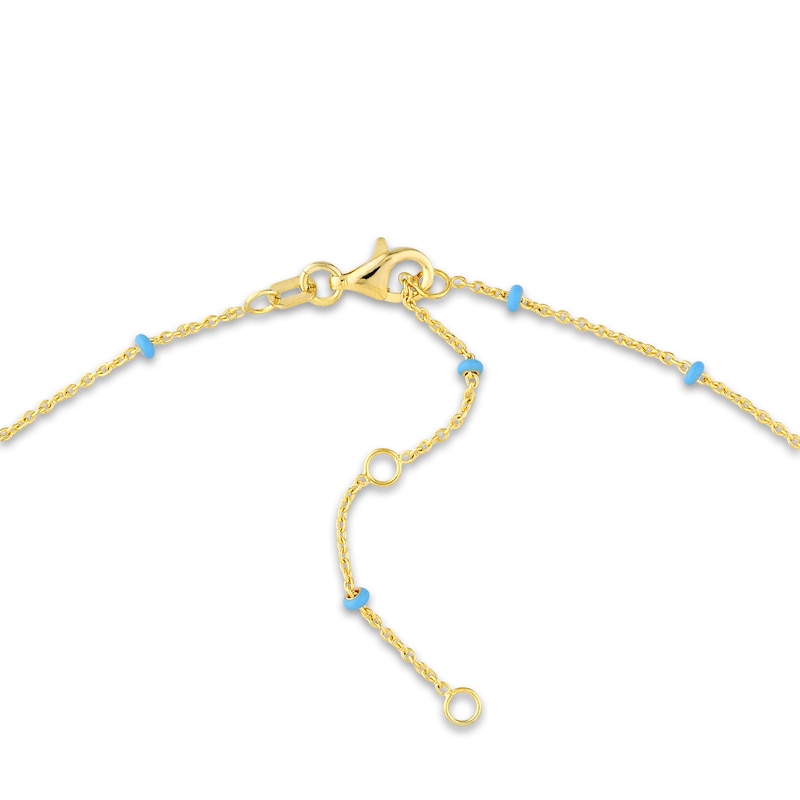 Main Image 3 of Solid Station Necklace Light Blue Enamel 14K Yellow Gold 18"