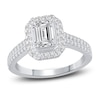Thumbnail Image 1 of Diamond Halo Engagement Ring 1-1/8 ct tw Emerald/Round 14K White Gold