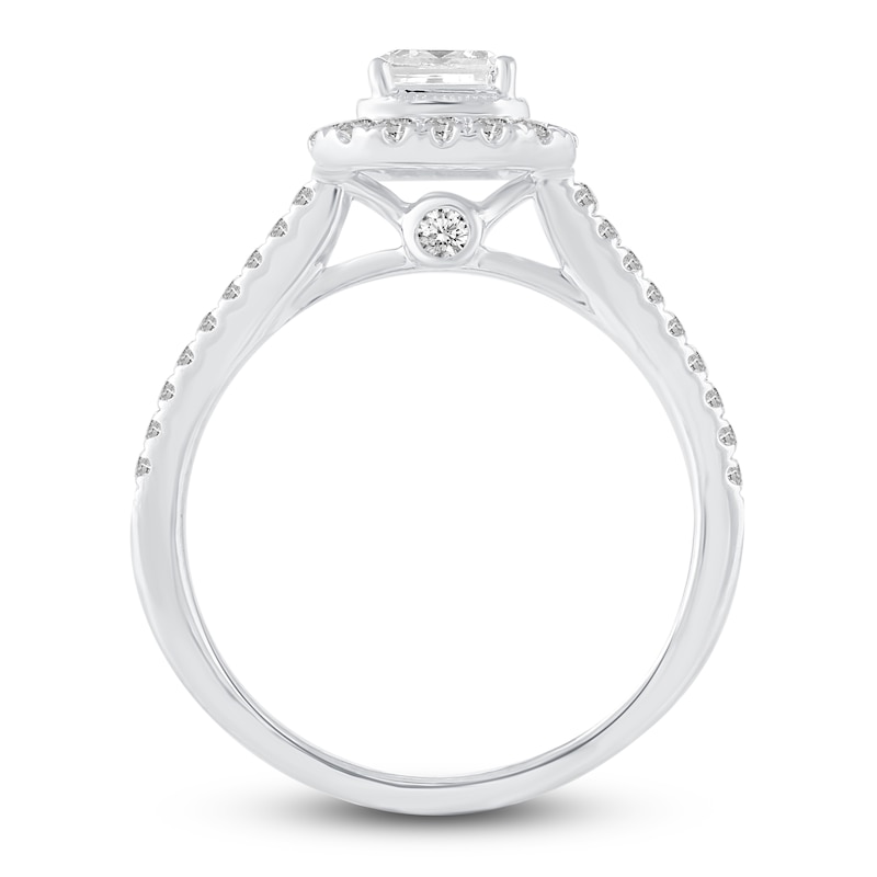 Main Image 2 of Diamond Halo Engagement Ring 1-1/8 ct tw Emerald/Round 14K White Gold