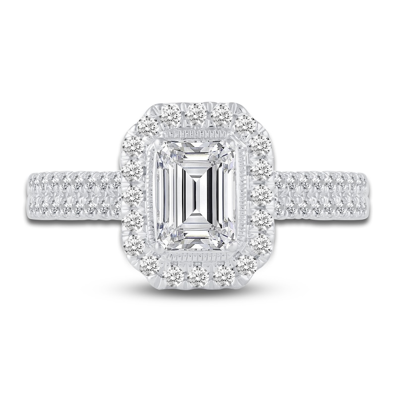 Main Image 3 of Diamond Halo Engagement Ring 1-1/8 ct tw Emerald/Round 14K White Gold