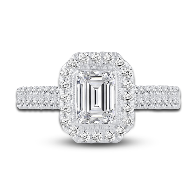 Main Image 4 of Diamond Halo Engagement Ring 1-1/8 ct tw Emerald/Round 14K White Gold