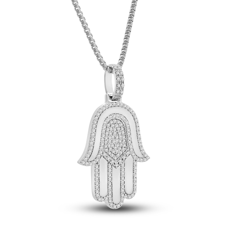 Main Image 2 of Diamond Hamsa Pendant Necklace 1/2 ct tw Round Sterling Silver 22"