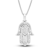 Thumbnail Image 4 of Diamond Hamsa Pendant Necklace 1/2 ct tw Round Sterling Silver 22"