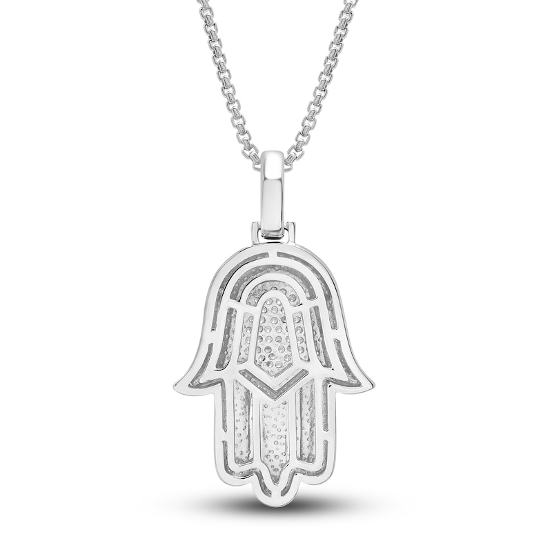 Main Image 4 of Diamond Hamsa Pendant Necklace 1/2 ct tw Round Sterling Silver 22"