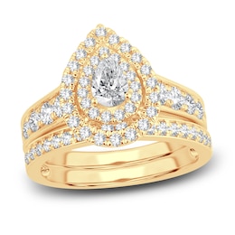 Diamond Double Halo Bridal Set 1-1/3 ct tw Round 14K Yellow Gold