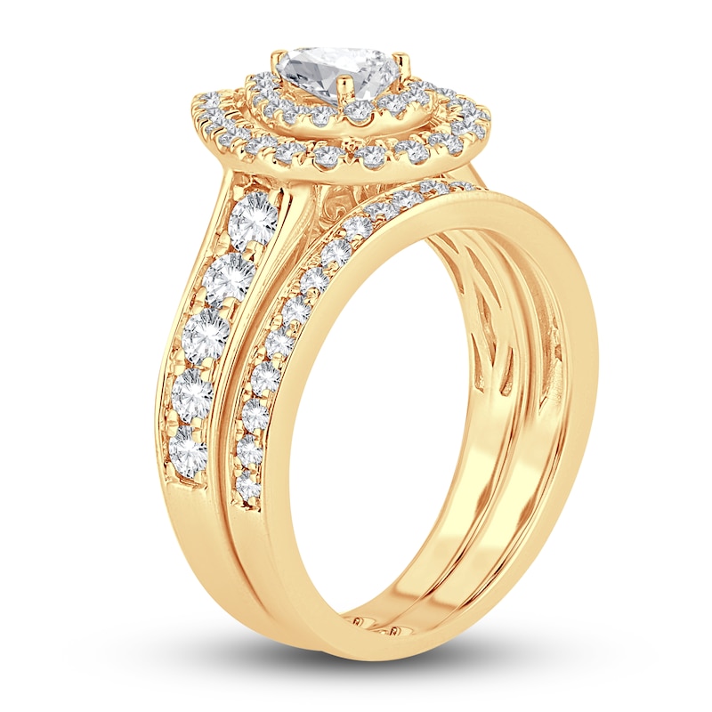 Main Image 2 of Diamond Double Halo Bridal Set 1-1/3 ct tw Round 14K Yellow Gold