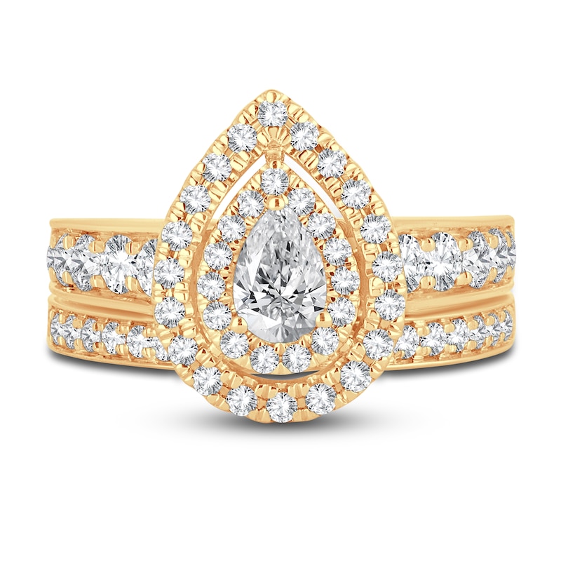 Main Image 3 of Diamond Double Halo Bridal Set 1-1/3 ct tw Round 14K Yellow Gold