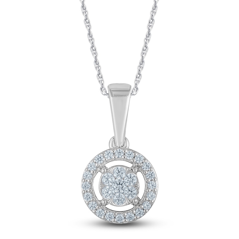 Diamond Halo Pendant Necklace 1/6 ct tw 10K White Gold