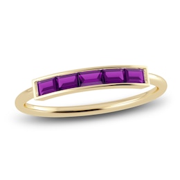 Juliette Maison Natural Amethyst Baguette Bar Ring 10K Yellow Gold