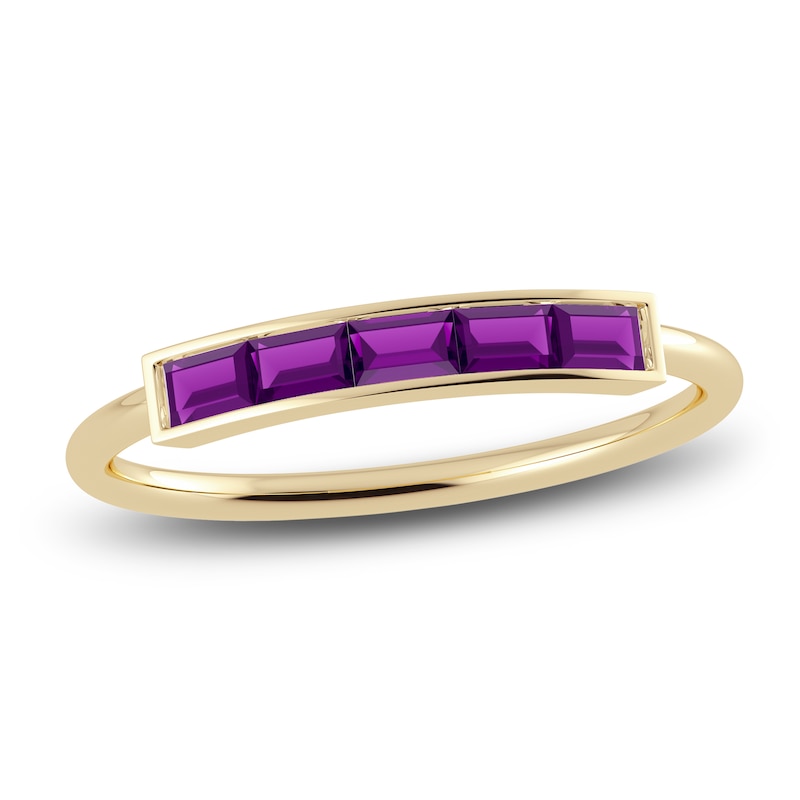 Main Image 1 of Juliette Maison Natural Amethyst Baguette Bar Ring 10K Yellow Gold