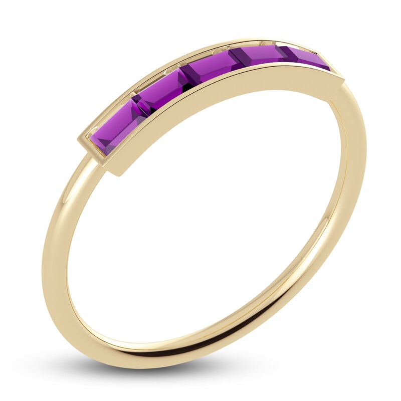 Main Image 2 of Juliette Maison Natural Amethyst Baguette Bar Ring 10K Yellow Gold