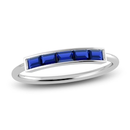 Juliette Maison Natural Blue Sapphire Baguette Bar Ring 10K White Gold