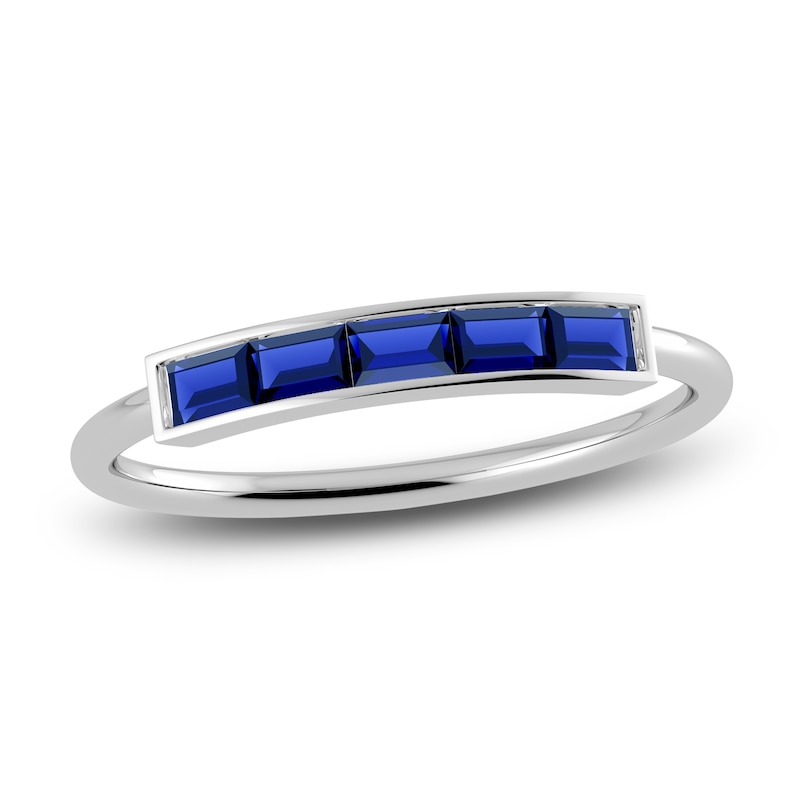 Main Image 1 of Juliette Maison Natural Blue Sapphire Baguette Bar Ring 10K White Gold
