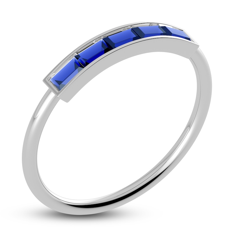 Main Image 2 of Juliette Maison Natural Blue Sapphire Baguette Bar Ring 10K White Gold