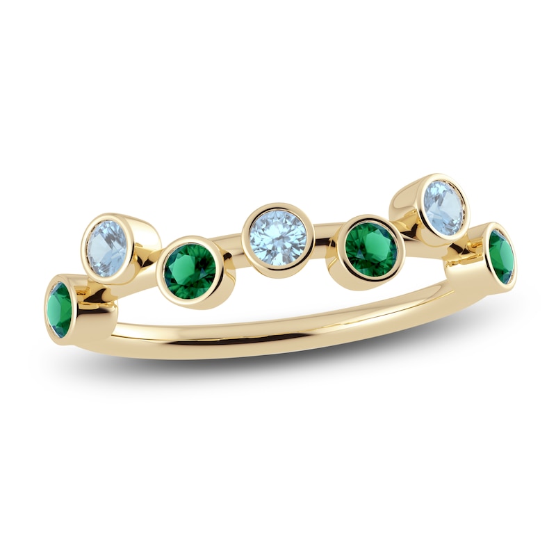 Main Image 1 of Juliette Maison Natural Emerald & Natural Aquamarine Ring 10K Yellow Gold
