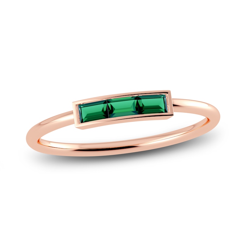 Main Image 1 of Juliette Maison Natural Emerald Baguette Bar Ring 10K Rose Gold