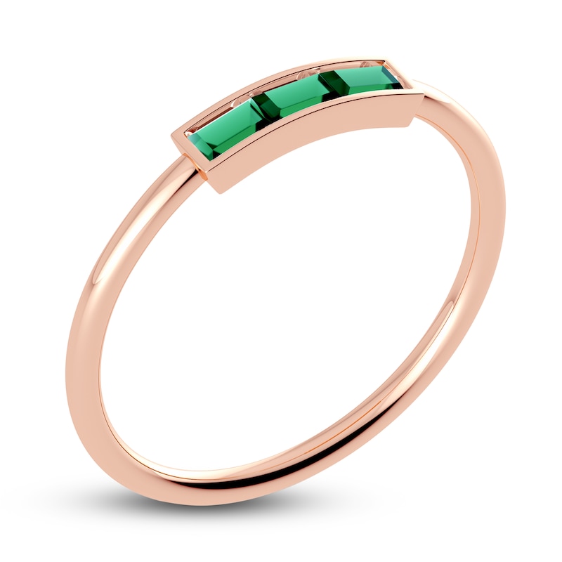 Main Image 2 of Juliette Maison Natural Emerald Baguette Bar Ring 10K Rose Gold