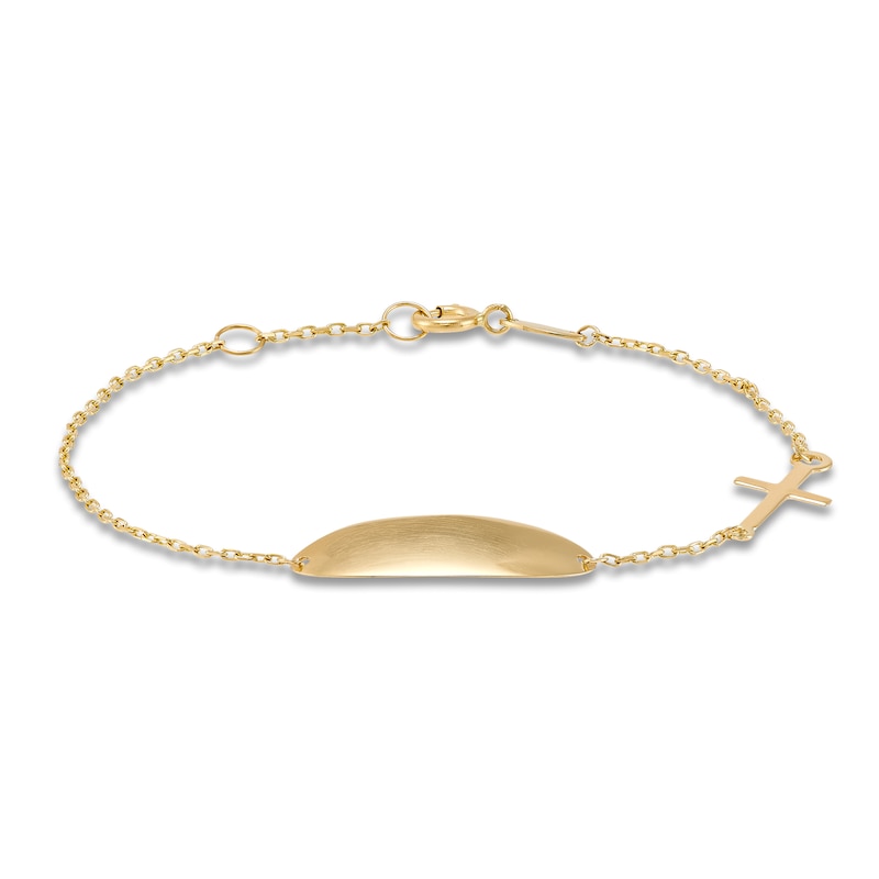 Main Image 1 of Cross Plaque ID Bracelet 14K yellow Gold 6"