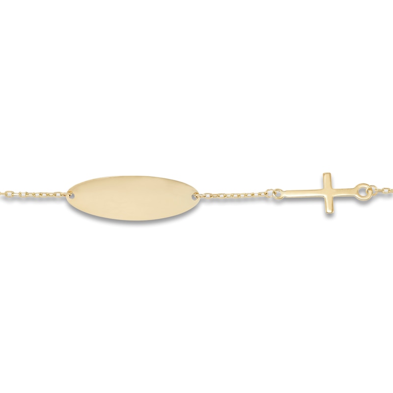 Main Image 2 of Cross Plaque ID Bracelet 14K yellow Gold 6"