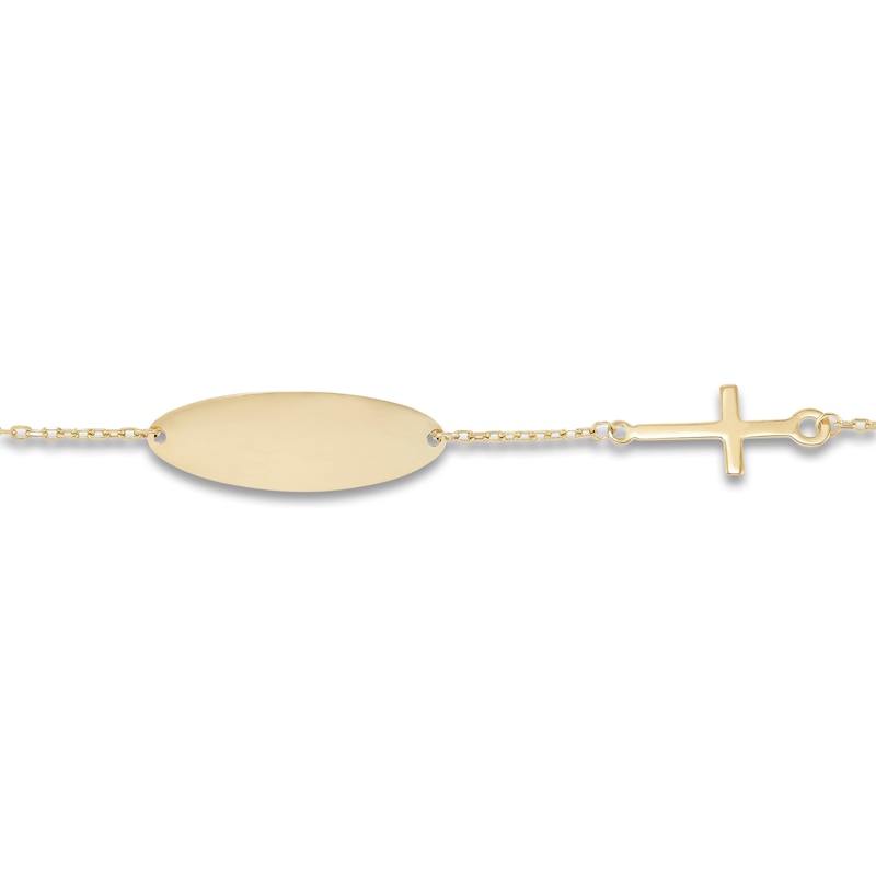 Cross Plaque ID Bracelet 14K yellow Gold 6"