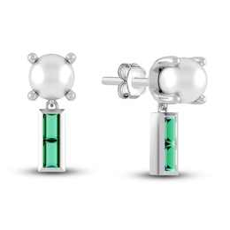 Juliette Maison Natural Emerald Baguette and Freshwater Cultured Pearl Earrings 10K White Gold